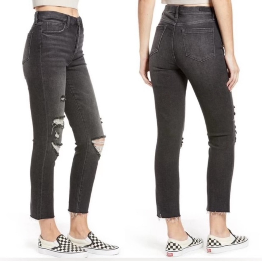 Blank NYC The Madison Distressed High Rise Crop Jeans.